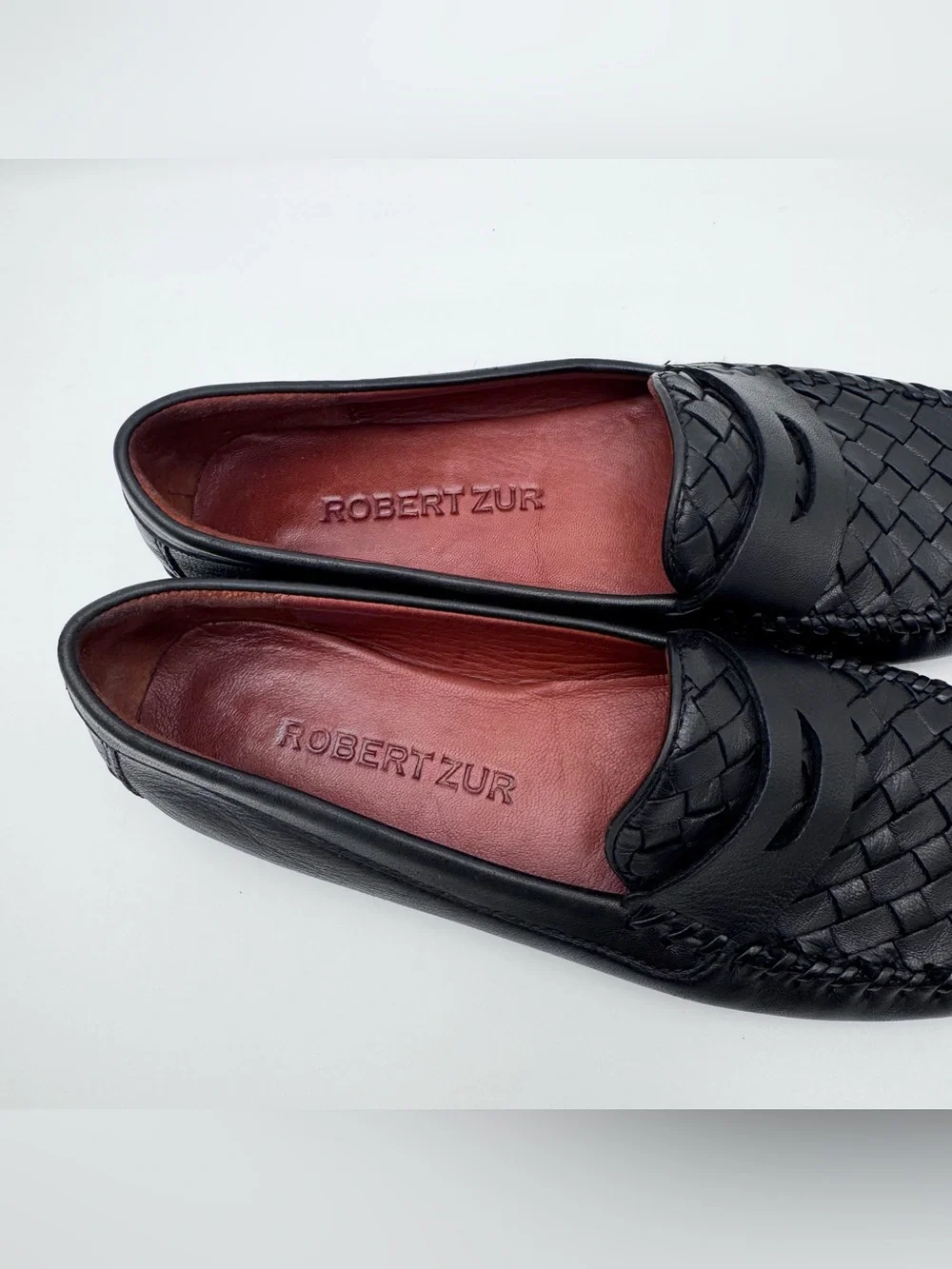 Robert Zur Petra Black Woven Glove Leather Driving Penny Loafers Women's 8 AA